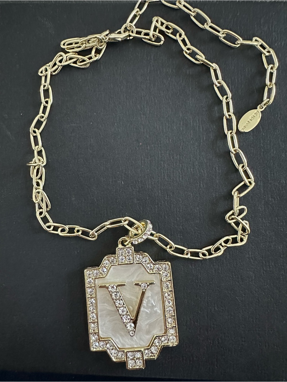 Heidi DAUS Gold-Tone Crystal and Mother of Pearl 'V' Initial Pendant Necklace